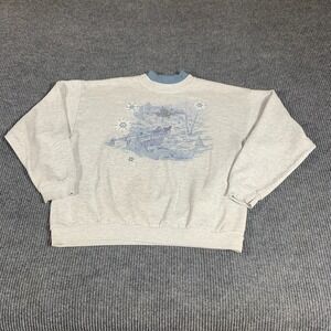 Vintage Endless Designs Sweatshirt Womens Large Gray Oversized Cabin Winter 90s